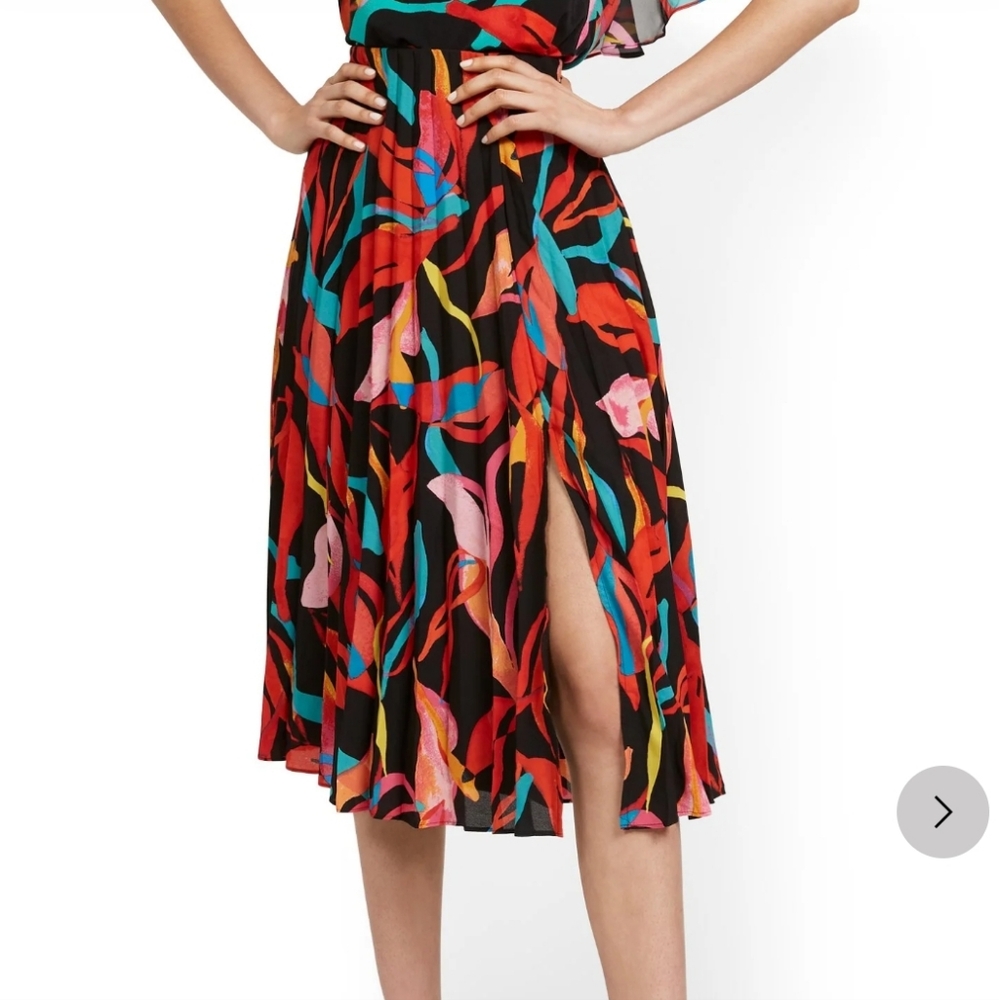 New York & Co Floral-Print Pleated Skirt